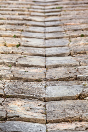 Old antique flat level stone stair steps (copy space)の写真素材