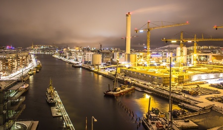Construction site at night in Stockholmの素材