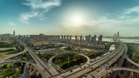 sunset in Yangtze River Bridgeのeditorial素材