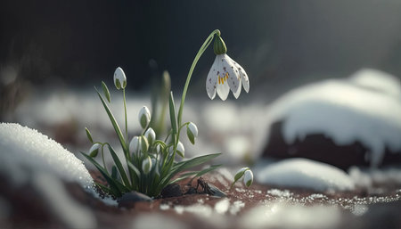Snowdrops, one of the earliest signs of spring. Generative AIの素材
