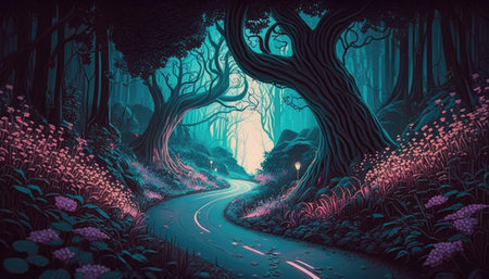 The Enchanted Road Through Mystic Fantasy. Image generated using generative AI technologyの素材