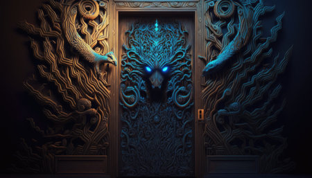 The Glowing Door of Magic. Image generated using generative AI technologyの素材