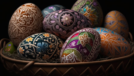 Easter eggs. Image generated using generative AI technologyの素材