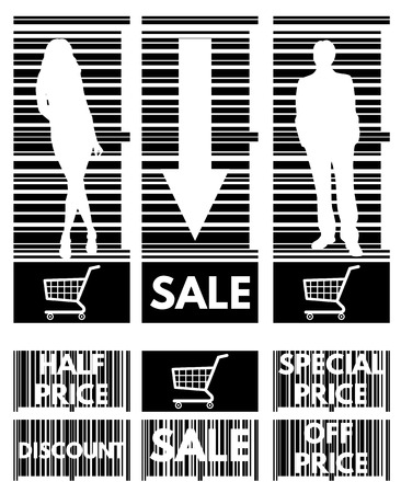 Set of labels for the stock sales on the background of the bar code. Vector illustration.のイラスト素材