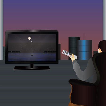 The person watching TV. Vector illustration . Elements for design.のイラスト素材