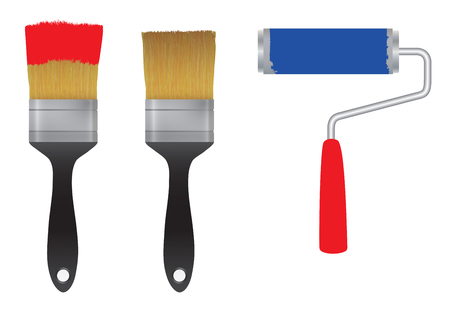 Brush for paint and the roller for paint. Tool. Elements for design.のイラスト素材