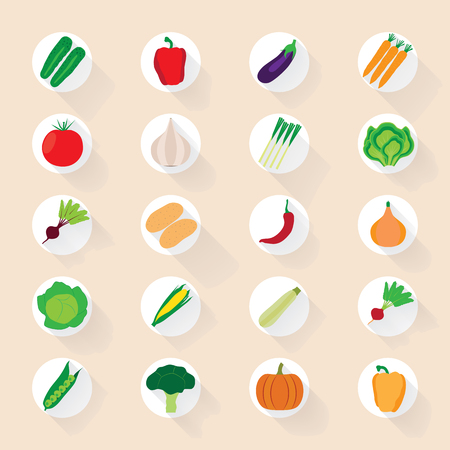 Vegetable flat icons with a shadow.のイラスト素材