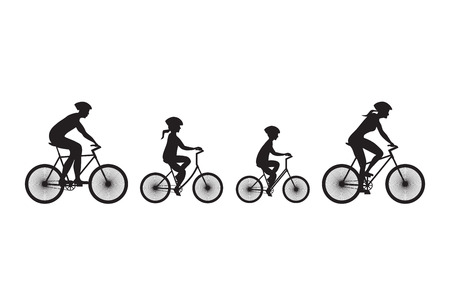 Silhouette of family on bicycles. Elements for design.のイラスト素材