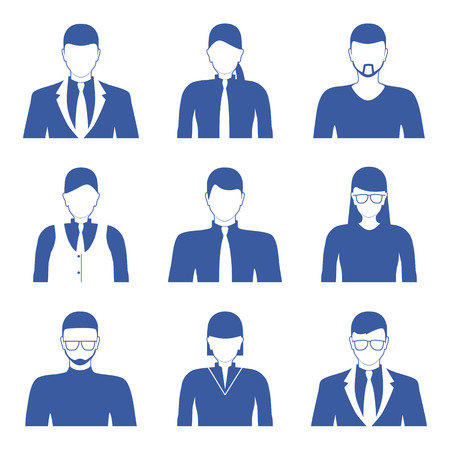 Male and female faces icons. Business people avatars.  Monochrome flat icons set.のイラスト素材