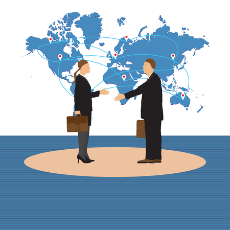 Two businessmen. Man and woman. Handshake. Greeting. Congratulation. Conclusion of the contract.のイラスト素材