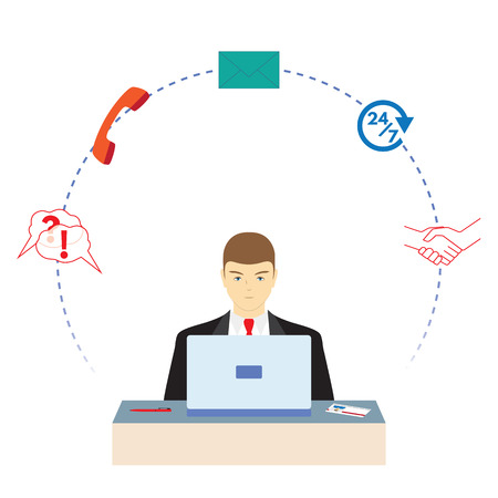 Male  working in a call center. Call center. Support service. Concept, illustration, elements for design.のイラスト素材