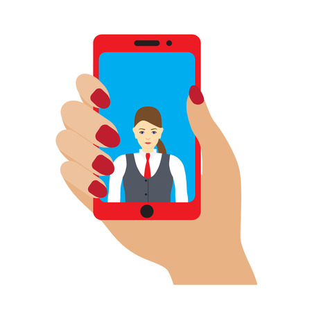 Selfie photo on smartphone. Young woman.のイラスト素材