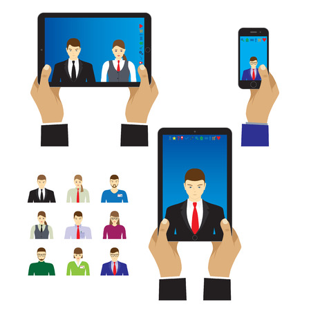 Selfie photo on smartphone and tablet computer. Illustration, elements for design.のイラスト素材