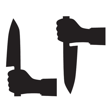 Black silhouette of a hand with a knife. Illustration, elements for design.のイラスト素材