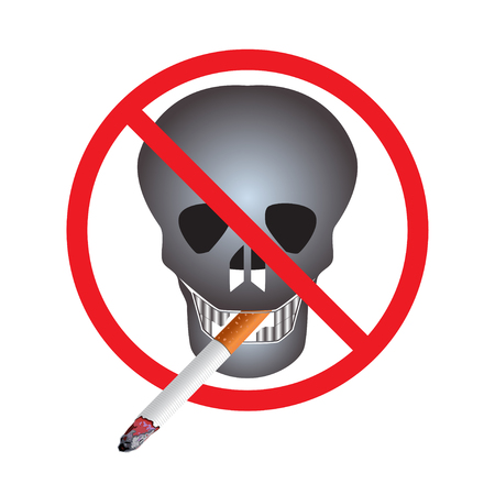 No Smoking. Sign. Icon. Skull with a cigarette.のイラスト素材