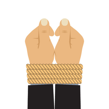 The hands tied by a rope. Illustration, elements for design.のイラスト素材