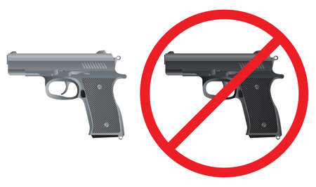 Gun. Pistol. Sign No weapons. Sign Gun is forbidden.