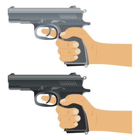 Gun. Pistol. Pistol in hand. Weapons ready for use.のイラスト素材