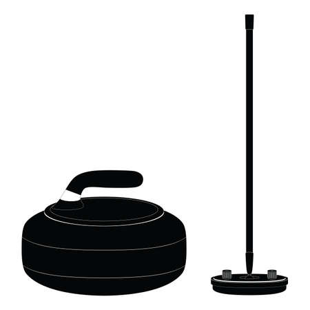 Curling equipment. Curling stone and broom. Silhouette. Curling. Sport.のイラスト素材