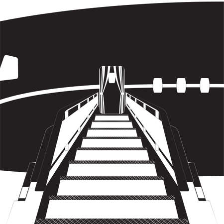 Ladder near the plane. Silhouette. The plane is waiting for passengers to board.のイラスト素材