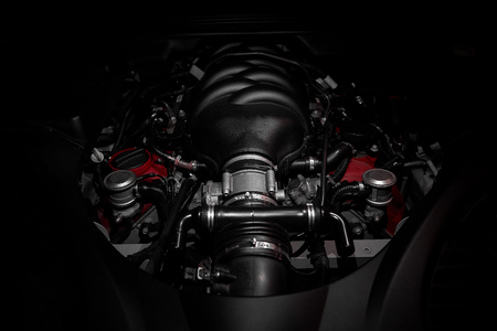 very powerful v8 motor of fast Italian carの写真素材