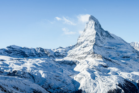 Aerial view of winter switzerland Mountains and Matterhorn landscape in sunny bright day.の写真素材