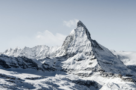 Aerial view of winter switzerland Mountains and Matterhorn landscape in sunny bright day.の写真素材