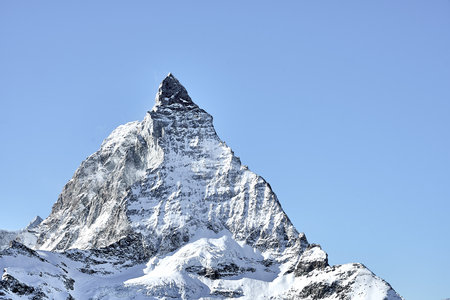 close look on Matterhorn East face in a bright winter day with a good weatherの写真素材