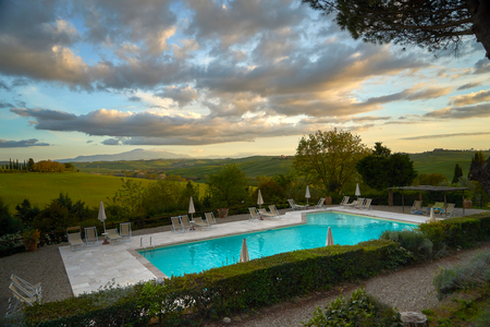 outstandinig evening with great coloured sky in chianti, Tuscany. Italy.の写真素材