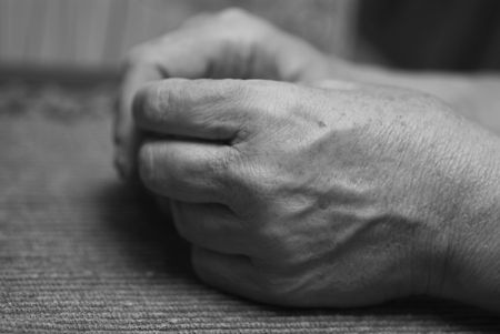 Hands of a senior woman . Black and White  の写真素材