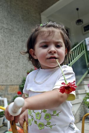 Enjoying the  flowerの写真素材