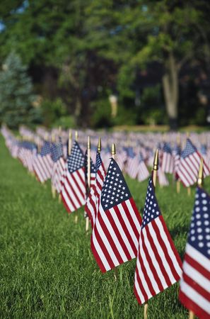 United we stand.Hundreds of US flags の写真素材