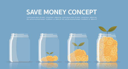 Hand putting coin a piggy bank money savings. The concept of saving or save money. Vector illustration with place for your text or copy space.のイラスト素材