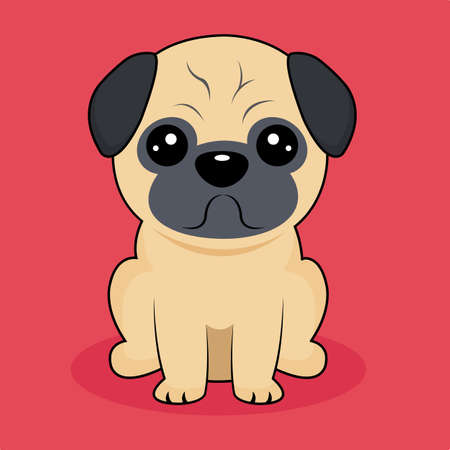 Cute dog sitting  cartoon vector illustration. flat cartoon style. Pug  cartoon vector.のイラスト素材