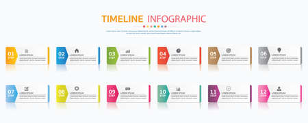 Timeline for 12 months or 1 year, Infographic square template for business.road map.のイラスト素材