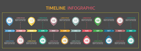 Timeline for 12 months with arrow, Infographic template for business.のイラスト素材