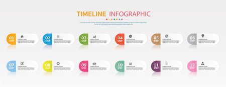 Timeline for 12 months or 1 year, Infographic chart template for business.road map.のイラスト素材