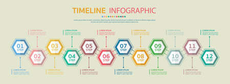 Timeline for 12 months, Infographic template for business.Timeline diagram calendar.のイラスト素材