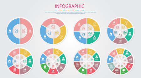 Vector infographic circle set. Business concept with 2,3,4,5,6,7,8,9 options, steps or processes .のイラスト素材