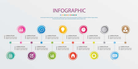 Timeline infographics design vector and marketing icons. Business concept with 12 options, steps or processes .12 colors.のイラスト素材