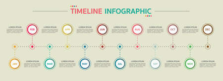 Timeline for 12 months, Infographic template for business.のイラスト素材