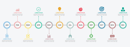 Timeline for 12 months with arrow, Infographic template for business.のイラスト素材