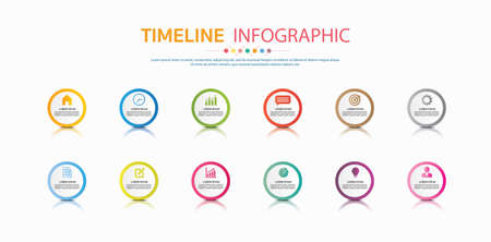 Timeline for 12 months or 1 year, Infographic hexagon template for business.road map.の写真素材