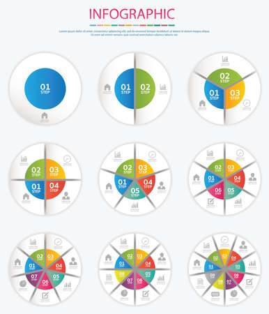 Vector infographic circle set. Business concept with 2,3,4,5,6,7,8,9 options, steps or processes .のイラスト素材