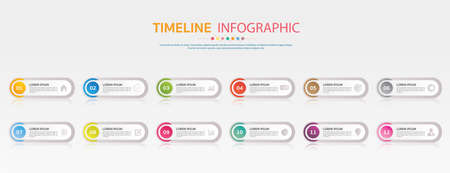 Timeline for 12 months or 1 year, Infographic chart template for business.road map.のイラスト素材