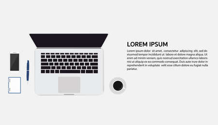 Illustration of laptop and coffee from top viewのイラスト素材