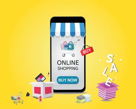 Shopping online on website or mobile application vector concept marketing and digital marketing.のイラスト素材