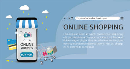 Online shopping concept .Vector illustration of online shopping concept.Online shopping banner,copy spaceのイラスト素材