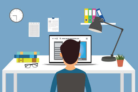 student learning online at home,e-learning.のイラスト素材