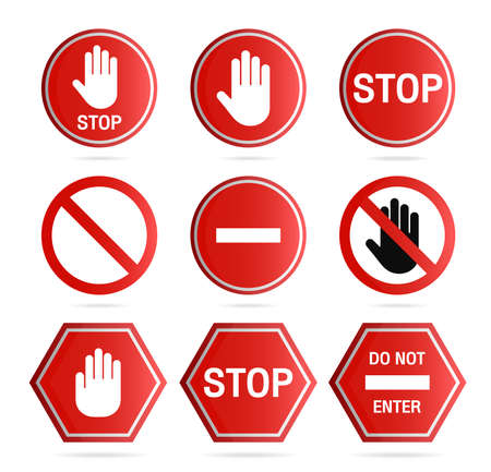 Stop sign icon,Set of the restricted and dangerous vector signs.Illustration of traffic road and stop symbol.のイラスト素材